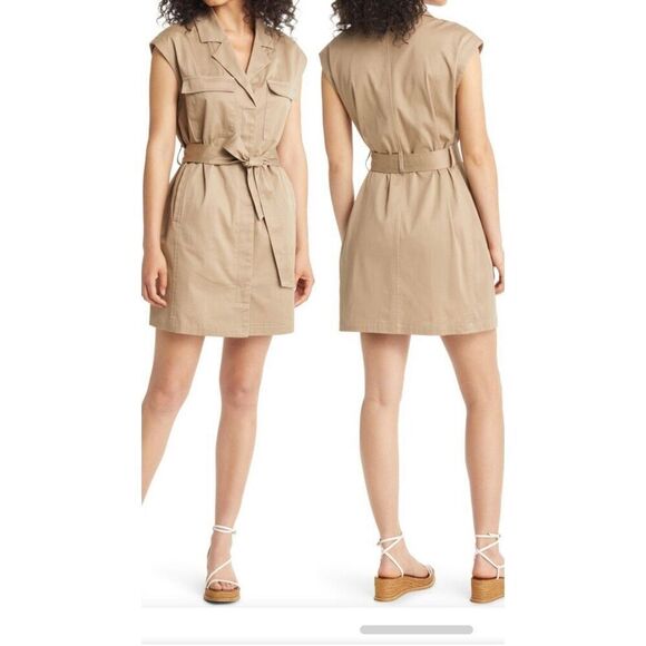 Du Paradis Warm Beige Normcore, Beigecore, Light Academia Belted Dress Sz S NWOT - Picture 1 of 15